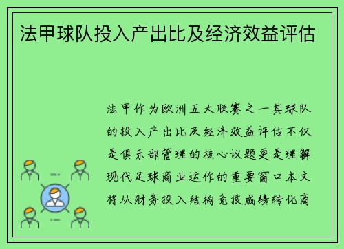 法甲球队投入产出比及经济效益评估