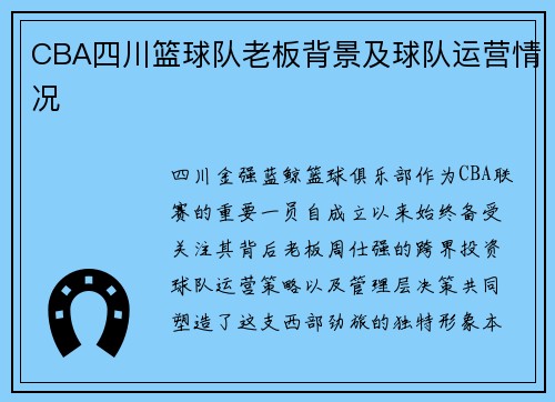 CBA四川篮球队老板背景及球队运营情况